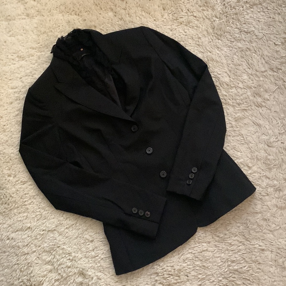 Elie Tahari Black Ruffle Trim Blazer